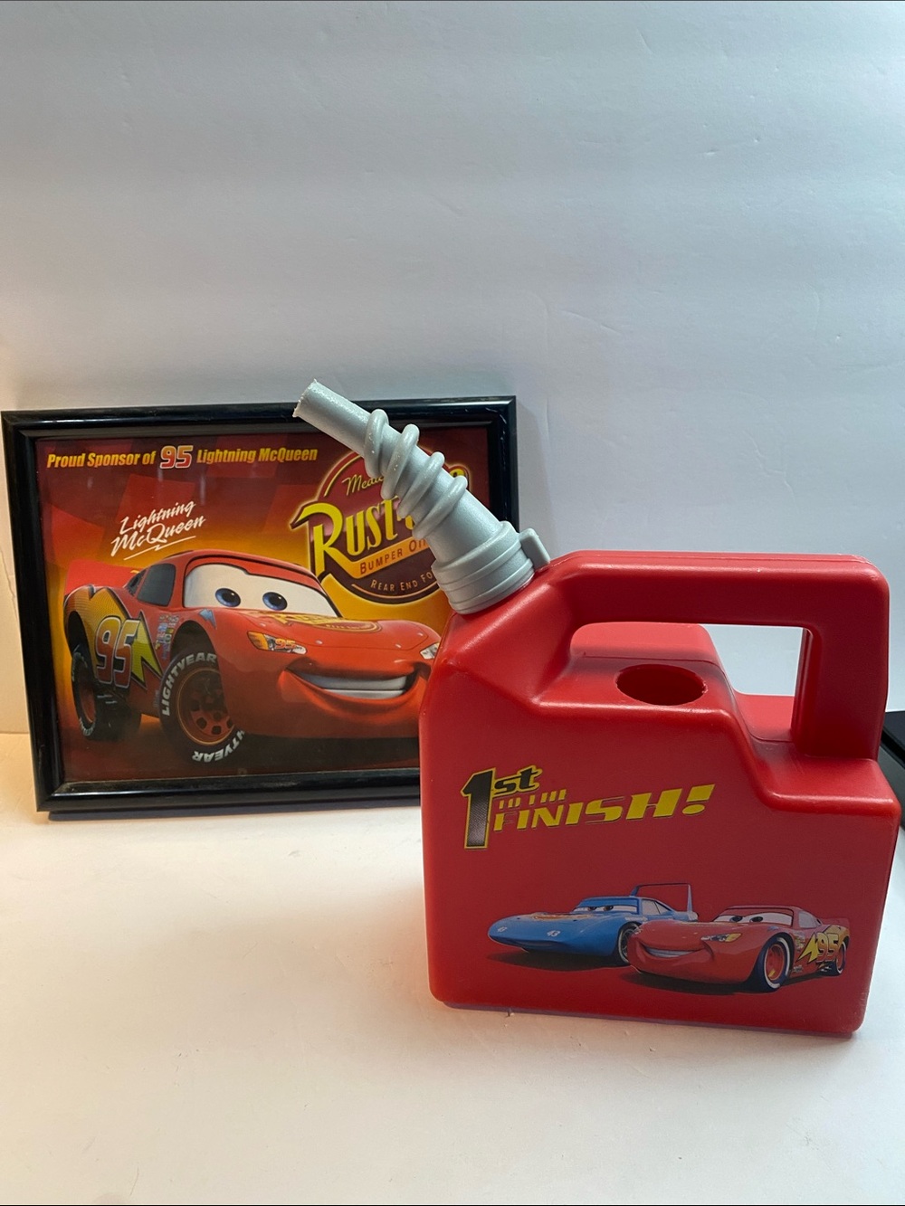 Cars the movie gas can decoration / watering can + 8x10 framed rust eze print.
